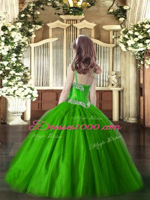 Green Straps Lace Up Beading Glitz Pageant Dress Sleeveless