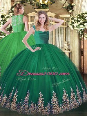 Fantastic Turquoise Ball Gowns Beading and Appliques Quinceanera Gown Lace Up Tulle Sleeveless Floor Length