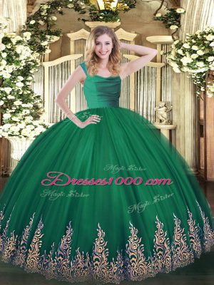 Fantastic Turquoise Ball Gowns Beading and Appliques Quinceanera Gown Lace Up Tulle Sleeveless Floor Length