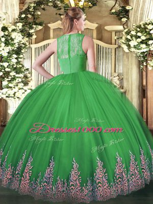 Fantastic Turquoise Ball Gowns Beading and Appliques Quinceanera Gown Lace Up Tulle Sleeveless Floor Length