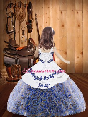 Fabric With Rolling Flowers Sleeveless Floor Length Glitz Pageant Dress and Embroidery and Ruffles