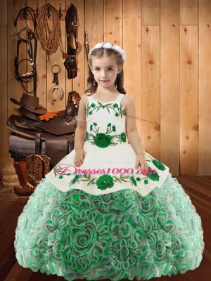 Multi-color Fabric With Rolling Flowers Lace Up Winning Pageant Gowns Sleeveless Floor Length Embroidery and Ruffles
