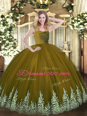 Edgy Sleeveless Floor Length Beading and Appliques Zipper 15th Birthday Dress with Olive Green