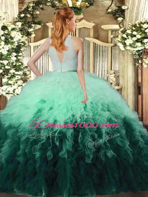 Colorful Sleeveless Tulle Floor Length Backless Sweet 16 Dress in Multi-color with Ruffles