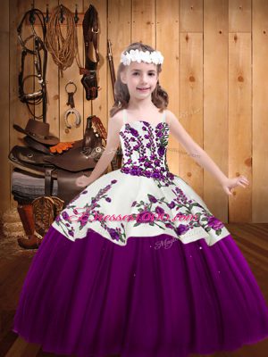 Ball Gowns Pageant Dress for Womens Eggplant Purple Straps Tulle Sleeveless Floor Length Lace Up