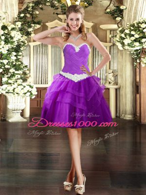 Enchanting Purple Sleeveless Appliques Floor Length Ball Gown Prom Dress