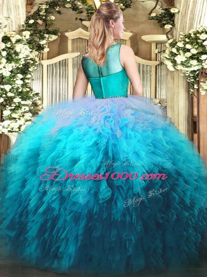 Multi-color Vestidos de Quinceanera Sweet 16 and Quinceanera with Beading and Ruffles Scoop Sleeveless Zipper