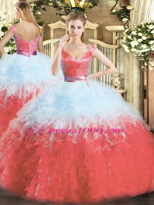 Multi-color Sleeveless Floor Length Ruffles Zipper Quinceanera Gown