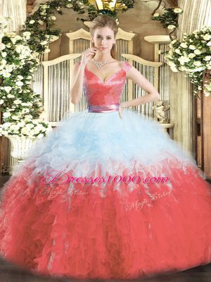 Multi-color Sleeveless Floor Length Ruffles Zipper Quinceanera Gown
