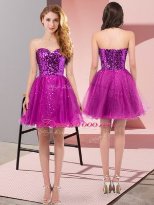 Custom Fit Mini Length Zipper Prom Evening Gown Fuchsia for Prom and Party with Sequins