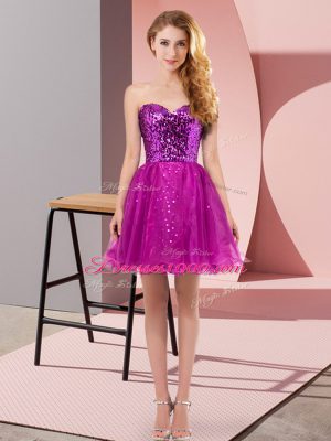 Custom Fit Mini Length Zipper Prom Evening Gown Fuchsia for Prom and Party with Sequins