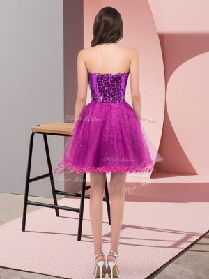 Custom Fit Mini Length Zipper Prom Evening Gown Fuchsia for Prom and Party with Sequins