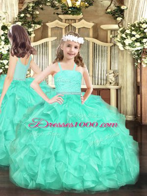 Sleeveless Zipper Floor Length Beading and Lace and Ruffles Little Girl Pageant Gowns