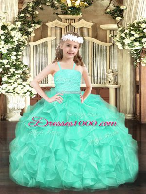 Sleeveless Zipper Floor Length Beading and Lace and Ruffles Little Girl Pageant Gowns