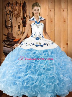 Embroidery Quinceanera Dresses Baby Blue Lace Up Sleeveless Floor Length