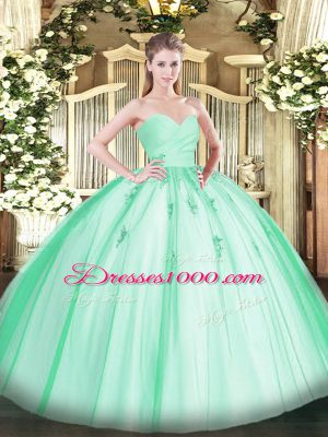 Fancy Floor Length Apple Green Quinceanera Gown Sweetheart Sleeveless Lace Up