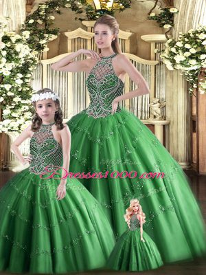 Beading Quinceanera Gowns Dark Green Lace Up Sleeveless Floor Length