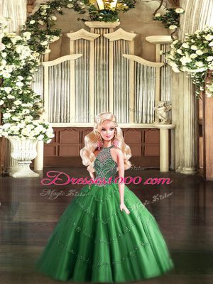 Beading Quinceanera Gowns Dark Green Lace Up Sleeveless Floor Length