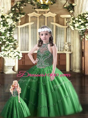Beading Quinceanera Gowns Dark Green Lace Up Sleeveless Floor Length