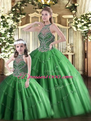 Beading Quinceanera Gowns Dark Green Lace Up Sleeveless Floor Length