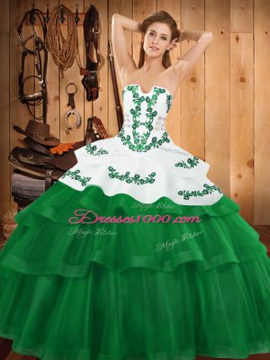 Sleeveless Sweep Train Lace Up Embroidery and Ruffled Layers Quinceanera Gown