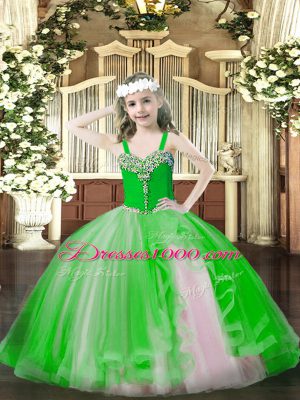 Floor Length Green Pageant Dress Wholesale Straps Sleeveless Lace Up