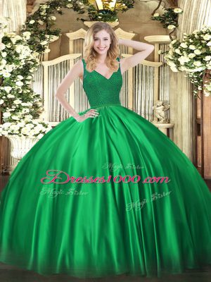 Fancy Turquoise V-neck Zipper Beading Ball Gown Prom Dress Sleeveless