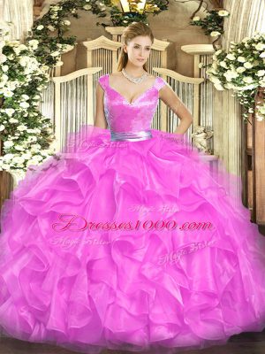 Fuchsia Sleeveless Tulle Zipper Quinceanera Gowns for Military Ball and Sweet 16 and Quinceanera