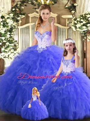 Eye-catching Floor Length Blue Quinceanera Dresses Sweetheart Sleeveless Lace Up