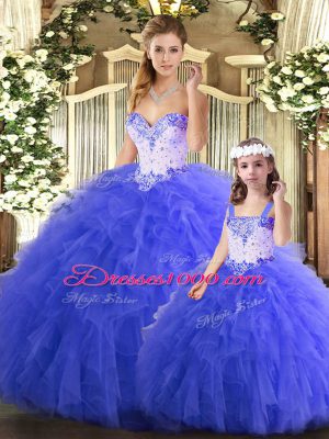 Eye-catching Floor Length Blue Quinceanera Dresses Sweetheart Sleeveless Lace Up