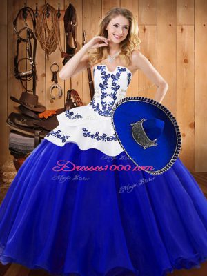 Lovely Floor Length Royal Blue Sweet 16 Dresses Tulle Sleeveless Embroidery