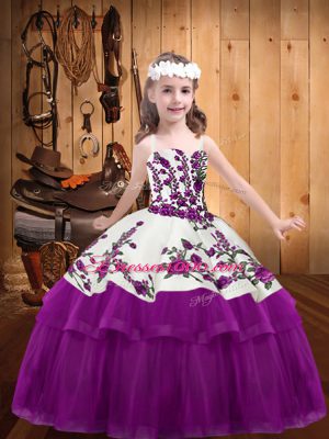 Luxurious Fuchsia Lace Up Party Dress Wholesale Embroidery Sleeveless Floor Length