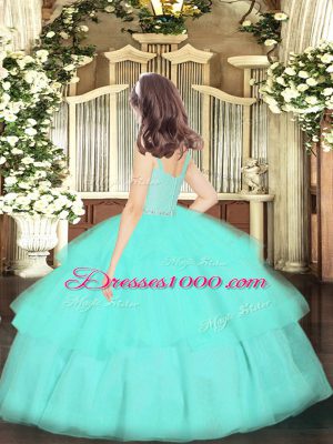 Floor Length Zipper Party Dress for Girls Lavender for Party and Quinceanera with Beading and Lace