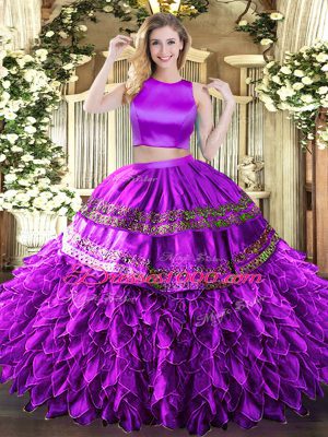 Trendy Sleeveless Ruffles and Sequins Criss Cross Ball Gown Prom Dress