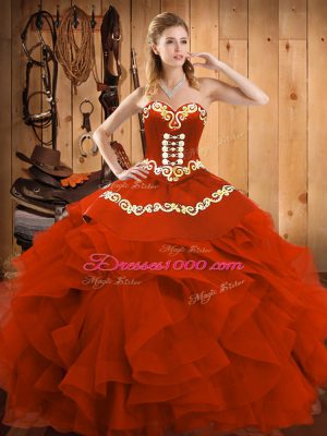 Graceful Floor Length Ball Gowns Sleeveless Rust Red Quinceanera Dresses Lace Up