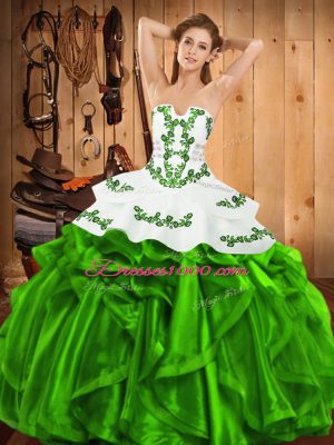 Sleeveless Lace Up Floor Length Embroidery and Ruffles Quinceanera Gowns