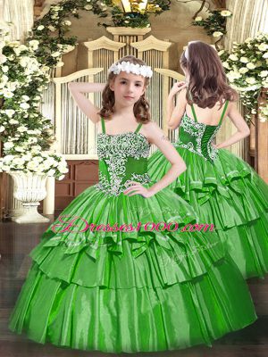 Vintage Sleeveless Floor Length Beading and Ruffled Layers Lace Up Sweet 16 Quinceanera Dress with Green