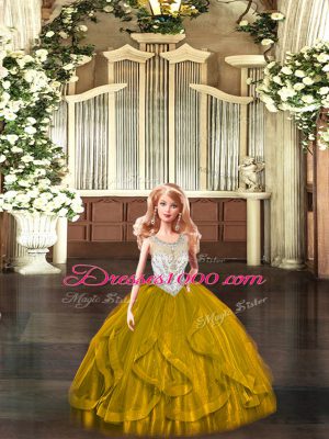 Simple Brown Sleeveless Beading and Ruffles Floor Length 15th Birthday Dress