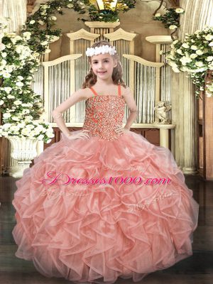 Sleeveless Beading and Ruffles Lace Up Pageant Gowns