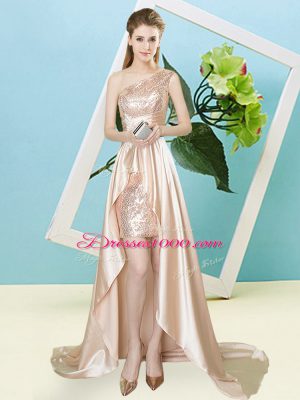 High Low Empire Sleeveless Champagne Prom Dresses Lace Up