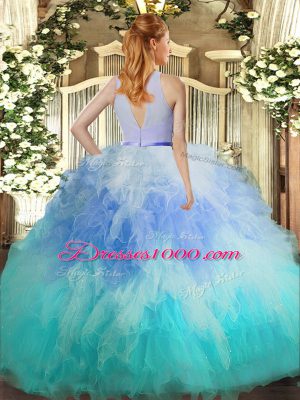 Best Multi-color Sleeveless Tulle Backless Quince Ball Gowns for Sweet 16 and Quinceanera