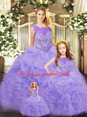 Hot Selling Lavender Sweet 16 Dress Military Ball and Sweet 16 and Quinceanera with Ruffles Scoop Sleeveless Lace Up