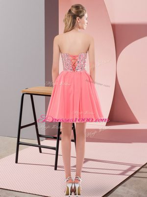 Sweetheart Sleeveless Chiffon Prom Dresses Beading Lace Up