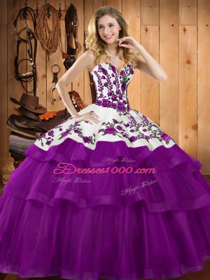 Spectacular Sweetheart Sleeveless Tulle Sweet 16 Dress Embroidery and Ruffles Lace Up