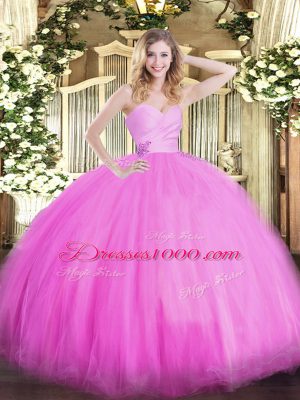 Fashionable Tulle Sleeveless Floor Length Quinceanera Gown and Beading