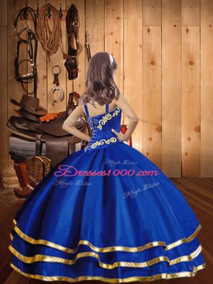 Straps Sleeveless Organza Little Girl Pageant Gowns Embroidery and Ruffled Layers Lace Up
