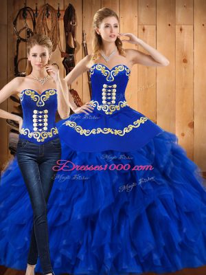 Charming Floor Length Ball Gowns Sleeveless Blue Quinceanera Gowns Lace Up