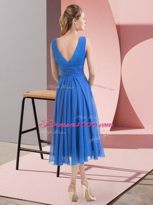 Latest Sleeveless Chiffon Knee Length Side Zipper Bridesmaid Dress in Lavender with Beading