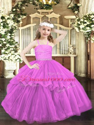 Lilac Sleeveless Beading and Lace Floor Length Little Girl Pageant Dress