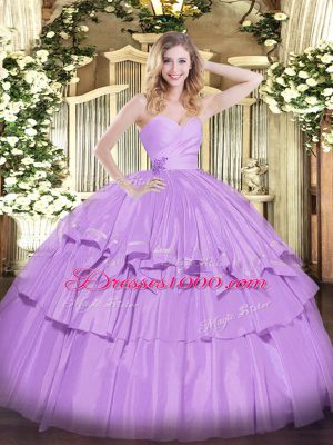 Excellent Lavender Ball Gowns Taffeta Sweetheart Sleeveless Beading and Ruffled Layers Floor Length Lace Up Ball Gown Prom Dress